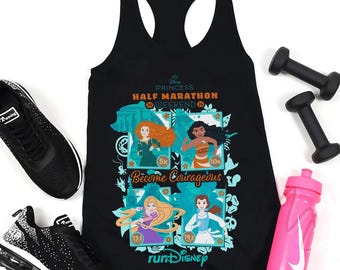 Camiseta sin mangas de media maratón de las Princesas Disney, Sé valiente, Princesa valiente corre 5k, Camiseta de Moana corre 10k, Camiseta a juego de 19.3 millas de Run Disney