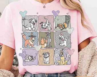 Retro Coquette Disney Dog Characters Group Shirt, Lady Tramp Pluto Copper Pongo Nana Bolt Tee, Dog Lover Gifts, Disneyland Family Vacation