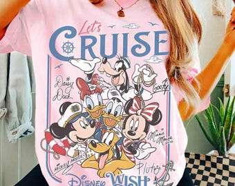 Anpassen Disney Micky und Freunde Let's Cruise Line Shirt, Familien Kreuzfahrt Urlaub 2026 Passendes T-Shirt, Disney Magic Wonder Fantasy Wunsch T-Shirt