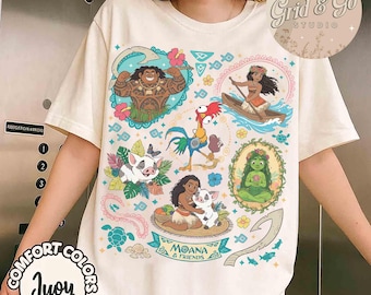 Komfortfarben Disney Moana & Friends Charaktere Shirt, Moana Prinzessin Maui Pua HeiHei T-Shirt, Moana Film 2026, Disney Polynesian Village