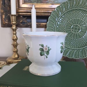 Vintage White Porcelain Cachepot with Dogwood Floral Motif