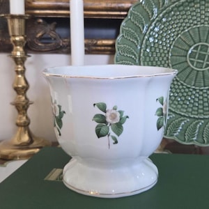Vintage Dogwood Planter, White Porcelain Floral Cachepot