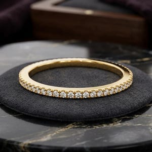 Anillo de diamantes Micro Pavé Eternity / Anillo de boda Micro Pavé de oro de 14k / Anillo apilable Full Eternity / Anillo de 1.0 mm / Alianza de boda de oro rosa