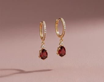 ルビーゴールドフープピアス 14Kゴールド 天然ルビーヴィンテージピアス 彼女への誕生石誕生日プレゼント