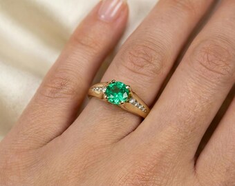 3tcw Colombian Emerald & Diamond Engagement Ring 14k