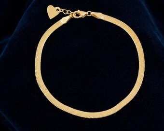 2mm Herringbone Bracelet, Herringbone Chain Bracelet, Gold Bracelet, Gold Herringbone, Dainty Bracelet, Snake Bracelet, Gift for Her