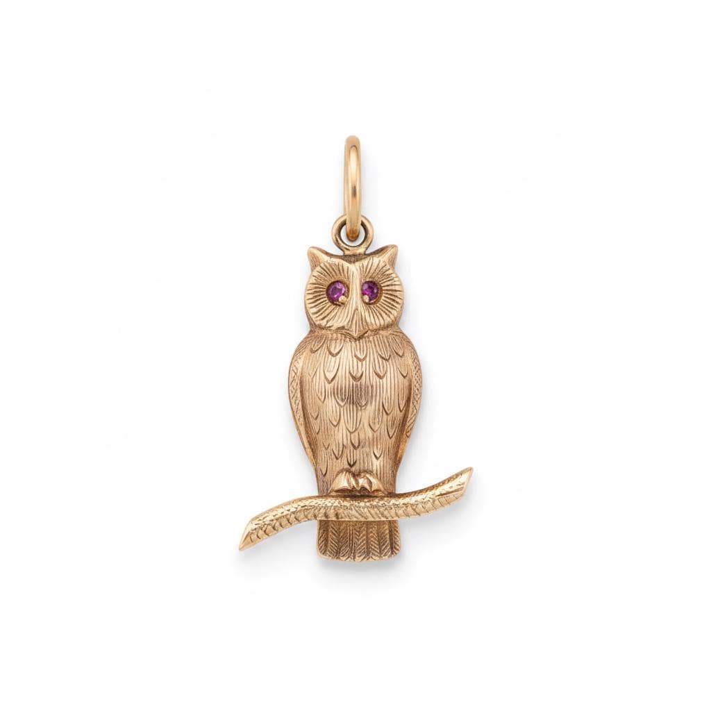 Antique Owl Charm of 14k Gold