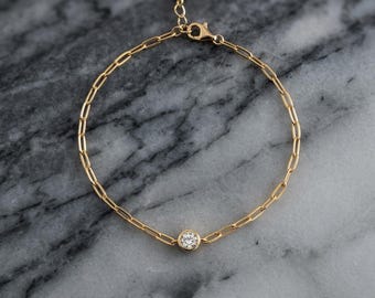 Diamond Bracelet, Paperclip Bracelet, Charm Bracelet, Gold Bracelet, Bridesmaid Gift, Dainty Bracelet, Chain Bracelet, Stackable Bracelet