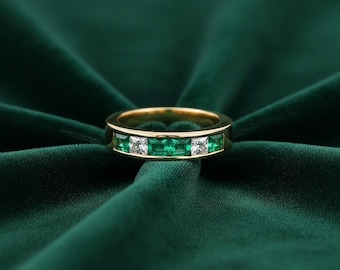 1.10tcw エメラルド＆ダイヤモンド 結婚指輪 イエローゴールド メンズ