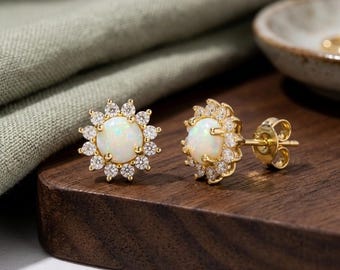 Opal Stud Earrings, Opal Earrings, Stud Earrings, Opal Studs, Opal Jewelry, October Birthstone, Opal, Gift for Her, Dainty Earrings