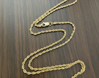 24インチ 1.5mm ソリッド 10K イエローゴールド ダイヤモンドカット ロープチェーンネックレス