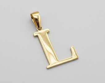 Solid 14K Yellow Gold High Polish Initial Letter Pendant .75" Initial L