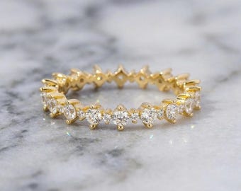Evighetsring Elegant diamantstapelring i guld, minimalistisk ring med CZ-ring, enkel diamantring i silver, present till henne, delikat ring, evighetsband