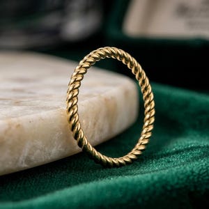 14k Solid Gold Twisted Rope Ring – Delicate Stacking Wedding Band