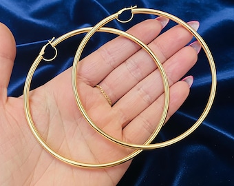 XL 3,5-inch massief 10 kt geelgouden gladde hoogglans oorringen