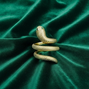 Solid 10K Yellow Gold Textured Double Wrap Snake Ring Size Adjsutable