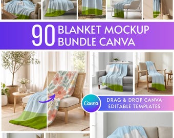 Bundel 90 dekenmodellen, canva bewerkbare dekensjabloon, sherpa, pluche, fluwelen dekenmodel, slepen en neerzetten, digitale download