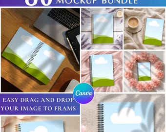 80 Spiral Notebook Mockups, Canva Editable Templates, Spiral Book Mockups, Instant Digital Download