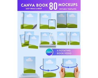 Canva Book Mockups Bundle, Kdp Book Cover Mockups, Rotating Book Video, Hard Cover and Paperback, Book Cover Templates, Digital Download