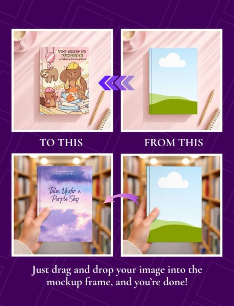 Book Mockups Canva Template, Printify Hardcover Journal Mockup Canva, Book Cover Mockups Bundle, Drag and Drop, Digital Download image 6