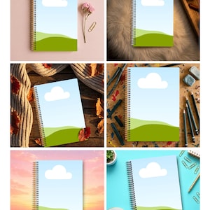 Pu&ograve; includere: Quaderno a spirale con design paesaggistico. La copertina mostra un cielo blu, una nuvola bianca e colline verdi. Il quaderno &egrave; progettato per molteplici usi, con un'estetica pulita e semplice.