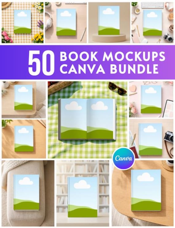Book Mockups Canva Template, Printify Hardcover Journal Mockup Canva, Book Cover Mockups Bundle, Drag and Drop, Digital Download