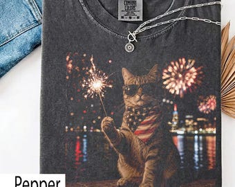 Funny Cat Fireworks Meme, Patriotic 4th of July Cat Lovers Comfort Colors Shirt, Fourth of July T-Shirt, Vintage Patriotic Women Tee