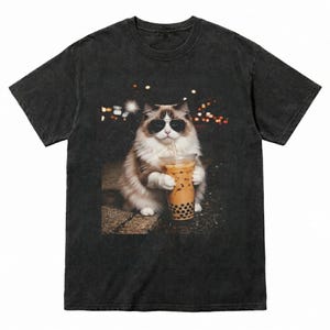Funny Ragdoll Cat Benjamin Button Drinking Iced Coffee With Sunglasses Shirt