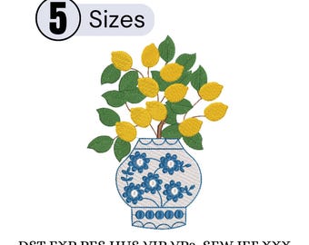 5 misure Chinoiserie Limone Ricamo Disegno, Disegno Ricamo Frutta, Limone Ricamo Macchina File, Macchina Ricamo