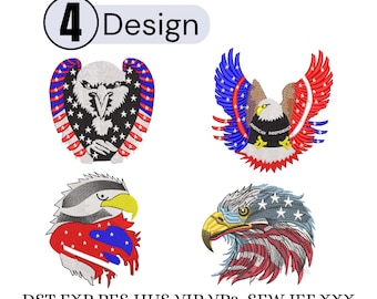 Disegno per ricamo Aquila Americana: Bandiera USA, 4 luglio, Aquila Calva Americana Ricamo a Macchina / Download Immediato PES DST EXP