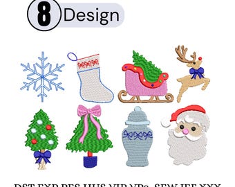 Miniaturas de Natal para Bordar, Conjunto de 8 (Download Digital)