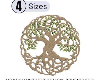 Disegno per ricamo a macchina dell'Albero della Vita, file per ricamo dell'Albero della Vita - 10 dimensioni - Download immediato