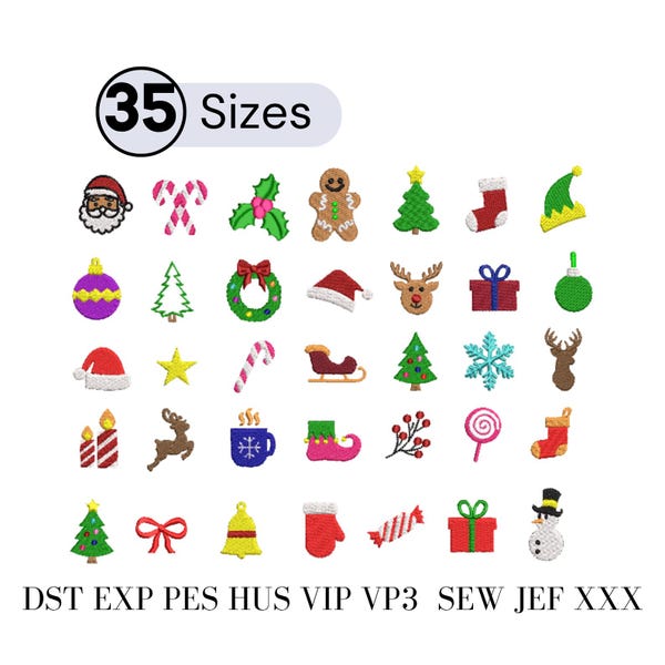 Mini Christmas Embroidery Design, Santa, Winter Icons (Digital Download)