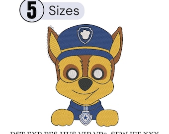 Disegno per ricamo di un cane poliziotto, cucciolo dei cartoni animati, file per ricamo a macchina (download immediato)