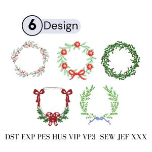 Holly Wreath Embroidery Design Set, Christmas Frames (Digital Download)