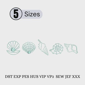 Seashells Embroidery Design Bundle, Marine Elements, 5 Sizes (Instant Download)