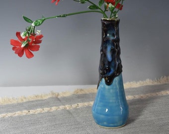 Blue and Black Ceramic Bud Vase - Pottery Flower Bud Vase - Perfect for a housewarming gift