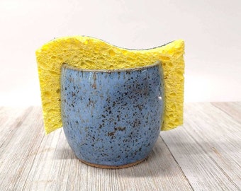 Blue Sponge Holder - Handmade Pottery - Ceramic Kitchen Sink Sponge Caddy - Self Draining Sponge Holder