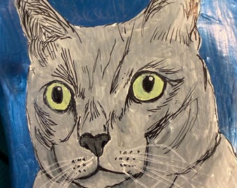 Retrato de piedra personalizado pintado a mano / Recuerdo conmemorativo de gato