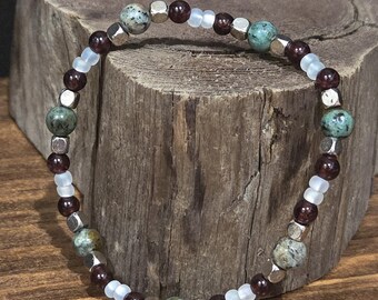 Garnet, Jasper beaded bracelet