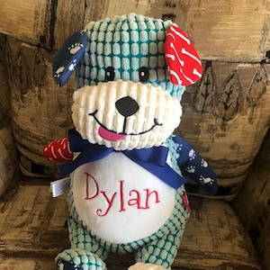 Personalized  Baby Sensory Stuffed Dog Embroidered Birth Stats New Baby Gift Textured Stuffed Dog Baby Toddler Gift Brother Sister Gift