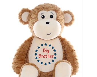 Personalized Stuffed Monkey – Embroidered Birth Stats, New Baby Gift