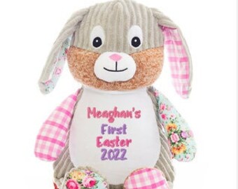 Baby Toddler Girl Personalized First Easter Stuffed Bunny Textured Fabric Sensory Bunny Toy Kids First Easter Stuffed Bunny Floral Bunny