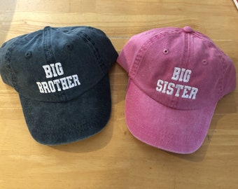 Big Brother Big Sister Big Bro Big Sis Embroidered Toddler or Youth Baseball Cap Toddler Big Bro Big Brother Toddler Big Sis Big Sister Hats