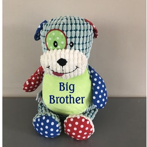 Personalized Sensory Stuffed Dog with Eye Patch Custom Embroidered Birth Stats Gift Birth Announcement Gift Textured Fabric Toddler Toy Dog