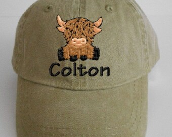 Personalized Kids Highland Cow Baseball Hat Toddler Highland cow Baseball Cap Custom Embroidered Hat Custom Embroidered Baseball Hat