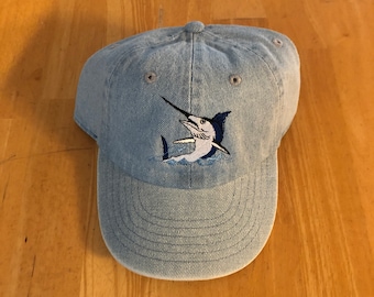 Toddler Youth Adult Blue Marlin Fish Baseball Cap Hat Custom Embroidered Blue Marlin Design Baseball Hat Father Son Blue Marlin Baseball Cap