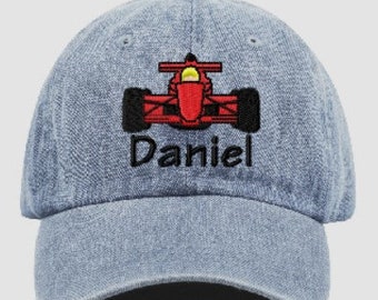 Personalized Toddler or Youth Race Car Baseball Hat Kids Race Car Theme Baseball Hat