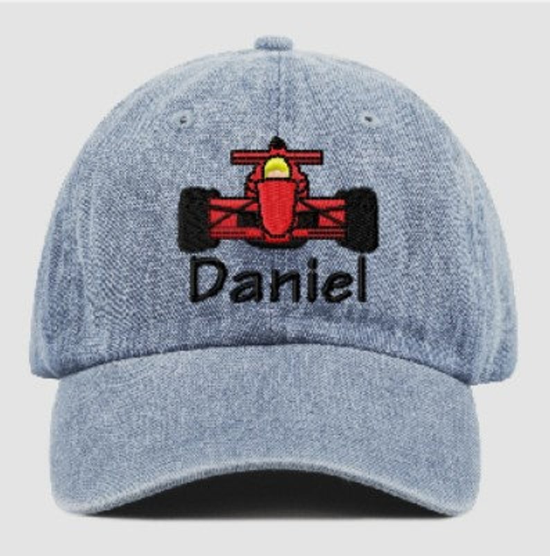 Personalized Toddler or Youth Race Car Baseball Hat Kids Race Car Theme Baseball Hat image 1