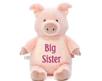 Personalized Plush Pink Pig Stuffed Toy New Baby Gift Birth Stats Gift Farm Theme Toddler Gift Big Sister Brother Gift You Customize